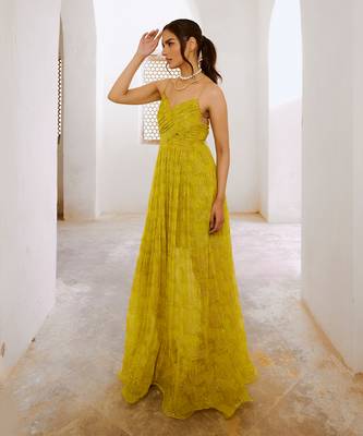 Gulbahar lemon green jugnu bandeau bodice maxi 4