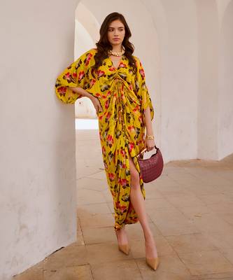 Gulbahar  drawstring poppy kaftan dress 1