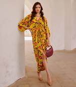 Gulbahar  drawstring poppy kaftan dress