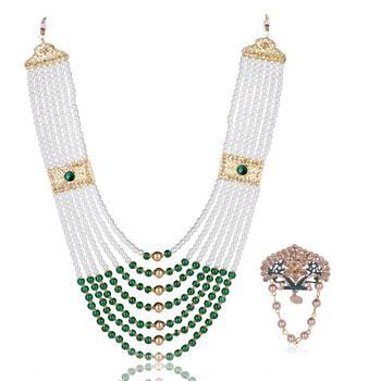   groom sherwani necklace moti mala layered for wedding | groom mala with brooch set 2