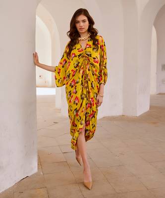 Gulbahar  drawstring poppy kaftan dress 3