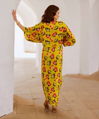 Gulbahar  drawstring poppy kaftan dress 4
