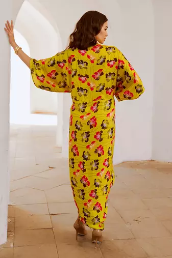 Gulbahar  drawstring poppy kaftan dress