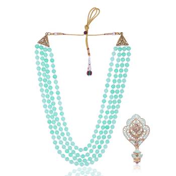   groom sherwani necklace layered moti mala for wedding | groom mala with brooch set 2