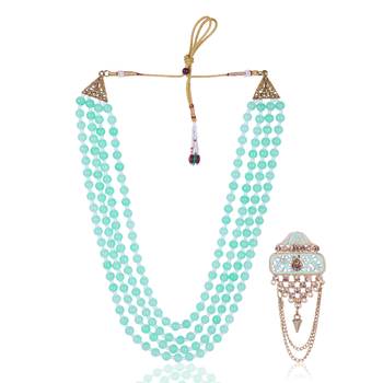   groom sherwani necklace layered moti mala for wedding | groom mala with brooch set 2