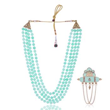   groom sherwani necklace layered moti mala for wedding | groom mala with brooch set 2
