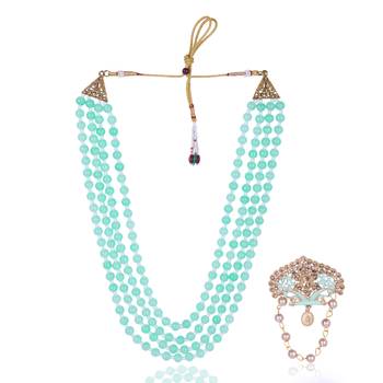   groom sherwani necklace layered moti mala for wedding | groom mala with brooch set 2