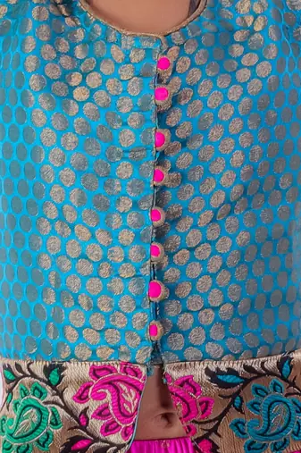Twisha girls brocade top & foil printed dhoti pants - turquoise & pink