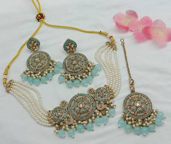 Indian bollywood bridal gold plated kundan ad cz stones choker earrings necklace jewellery set 1
