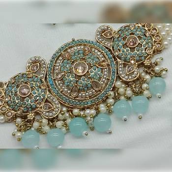 Indian bollywood bridal gold plated kundan ad cz stones choker earrings necklace jewellery set 2