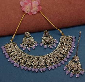 Bridal Gold Plated Kundan Ad Cz Stones Necklace Jewellery Set 1