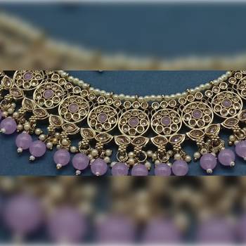 Bridal Gold Plated Kundan Ad Cz Stones Necklace Jewellery Set 2