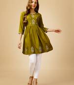 Mahendi embroidered and secquence work reyon stitched round western top