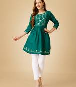 Rama embroidered and secquence work reyon stitched round western top