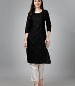 Black embroidery work cotton magic slub stitched stright kurti