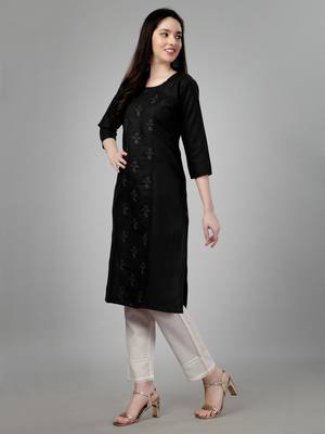 Black embroidery work cotton magic slub stitched stright kurti 2