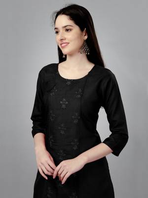Black embroidery work cotton magic slub stitched stright kurti 3
