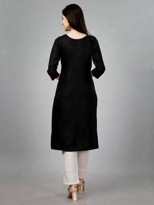 Black embroidery work cotton magic slub stitched stright kurti 4