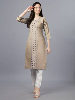 Chiku embroidery work cotton magic slub stitched stright kurti 1