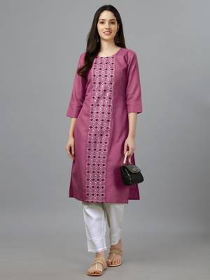 Wine embroidery work cotton magic slub stitched stright kurti 1