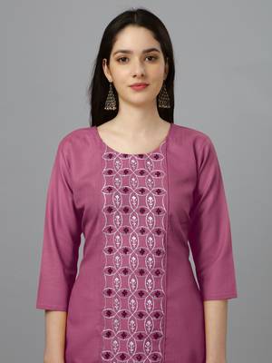 Wine embroidery work cotton magic slub stitched stright kurti 3