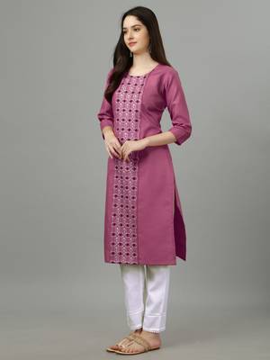 Wine embroidery work cotton magic slub stitched stright kurti 4