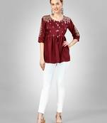 Rust embroidery work silk stitched western top