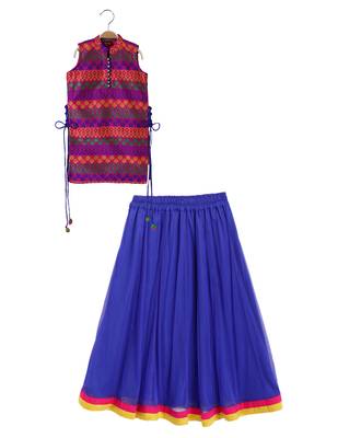 Twisha girls self design top & ghagra - pink & blue 1