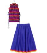 Twisha girls self design top & ghagra - pink & blue