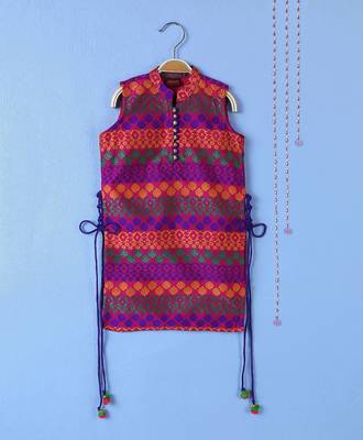 Twisha girls self design top & ghagra - pink & blue 3