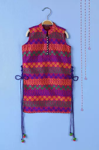 Twisha girls self design top & ghagra - pink & blue
