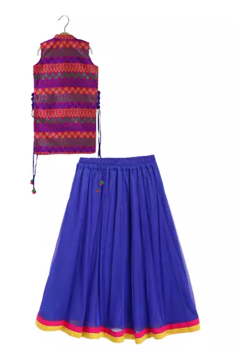 Twisha girls self design top & ghagra - pink & blue
