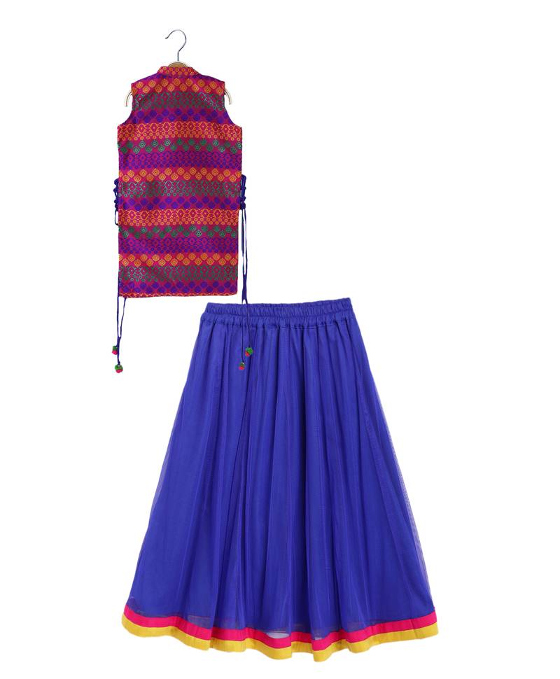 Twisha girls self design top & ghagra - pink & blue