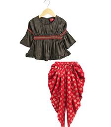 Twisha girls rayon stripe peplum top & foil  printed dhoti pants - black & red