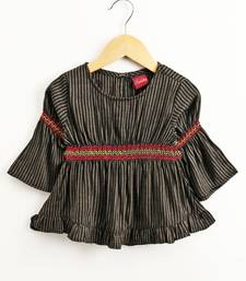 Twisha girls rayon stripe peplum top & foil  printed dhoti pants - black & red