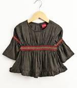 Twisha girls rayon stripe peplum top & foil  printed dhoti pants - black & red