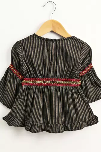 Twisha girls rayon stripe peplum top & foil  printed dhoti pants - black & red