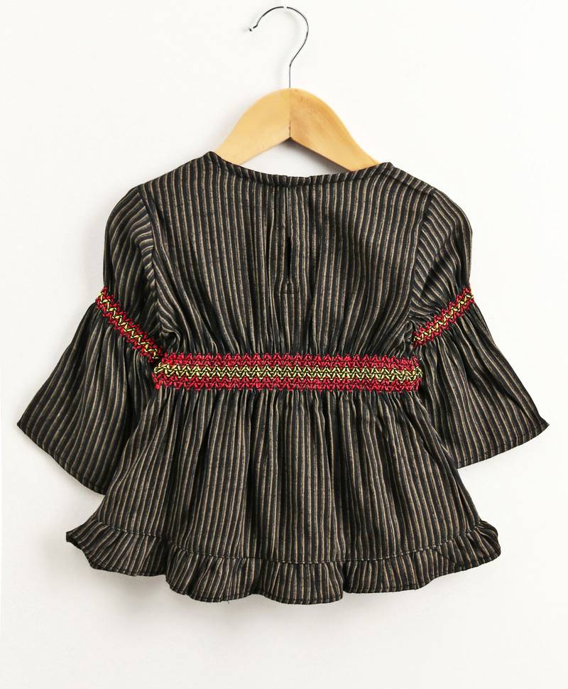 Twisha girls rayon stripe peplum top & foil  printed dhoti pants - black & red