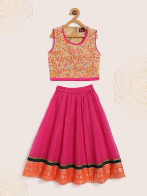 Twisha girl embroidered top & ghagra set - beige & pink 1