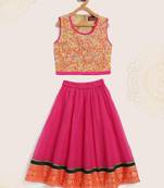 Twisha girl embroidered top & ghagra set - beige & pink