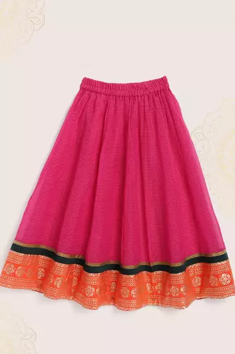 Twisha girl embroidered top & ghagra set - beige & pink