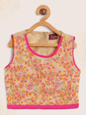 Twisha girl embroidered top & ghagra set - beige & pink 3