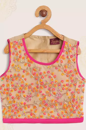 Twisha girl embroidered top & ghagra set - beige & pink