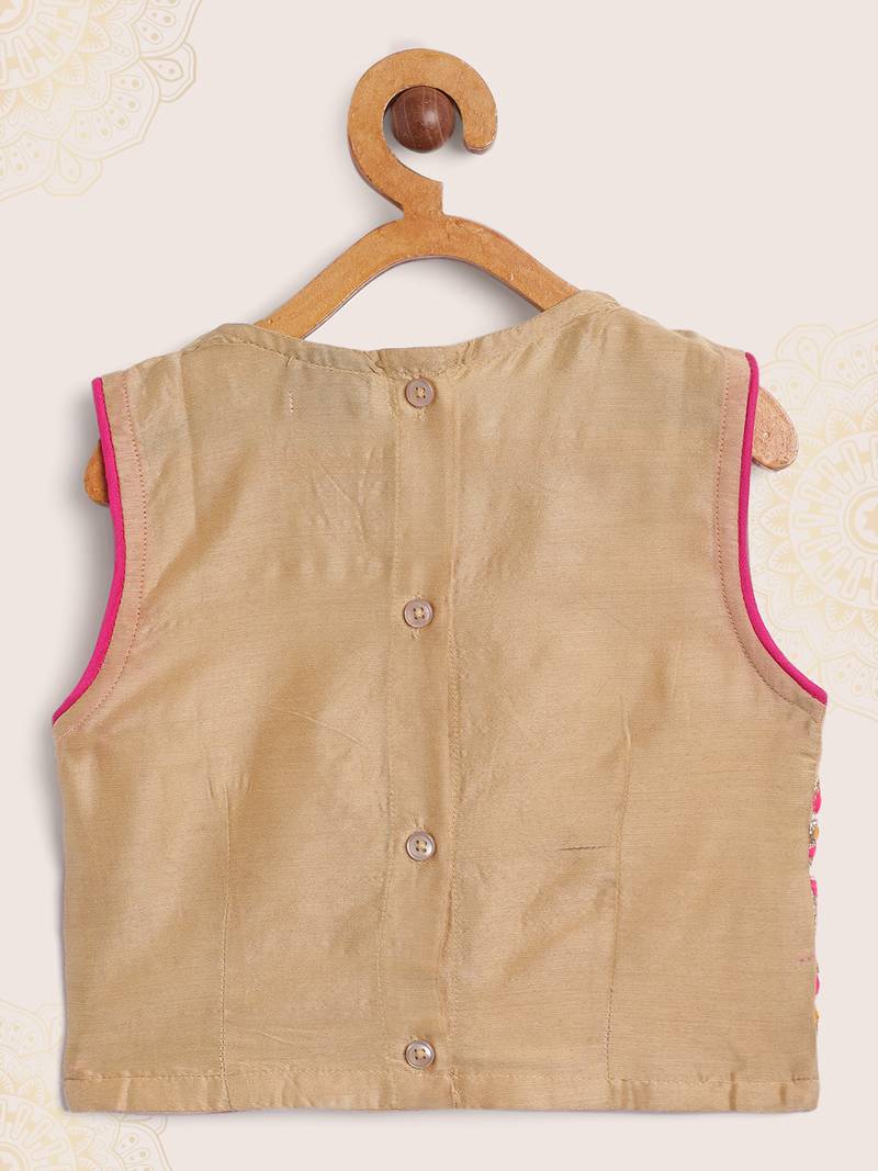 Twisha girl embroidered top & ghagra set - beige & pink