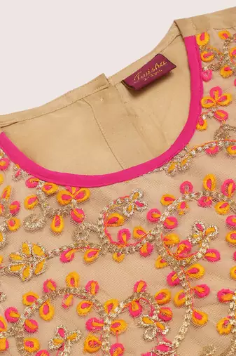Twisha girl embroidered top & ghagra set - beige & pink