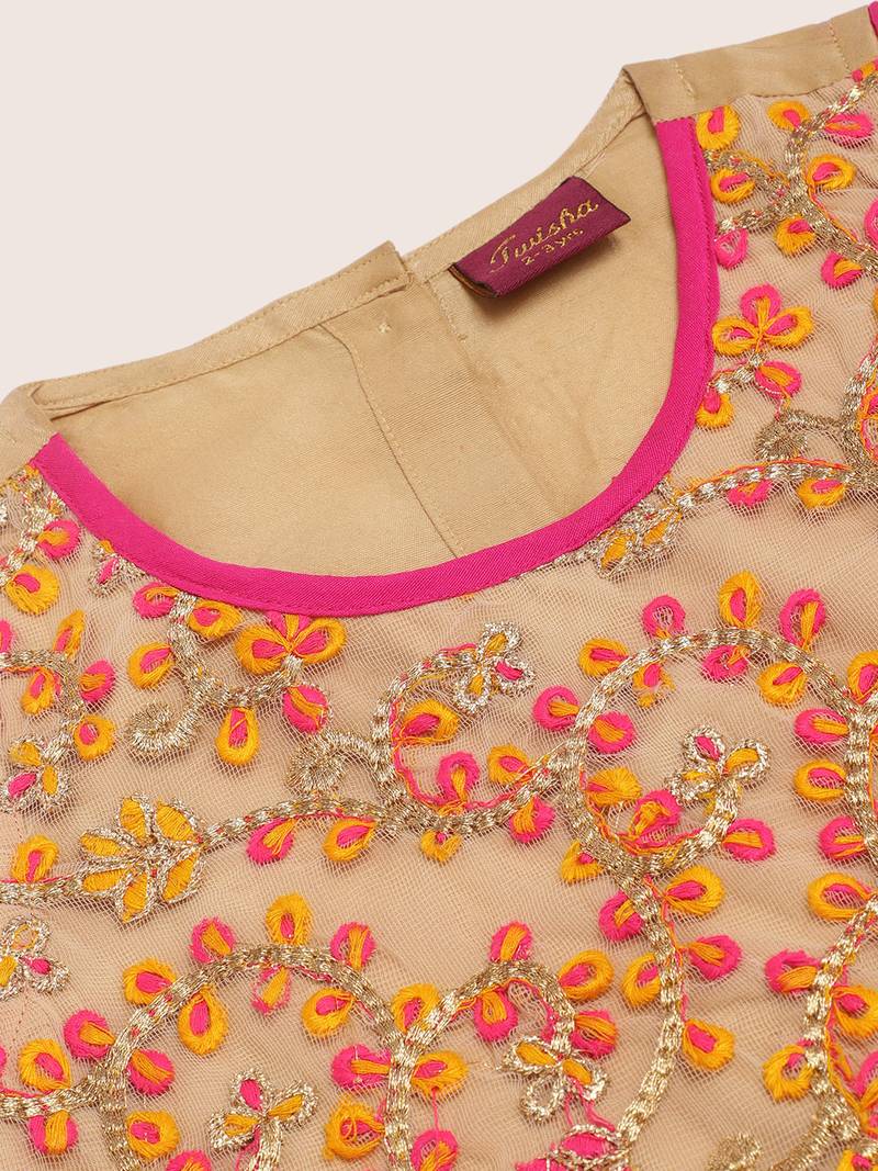 Twisha girl embroidered top & ghagra set - beige & pink