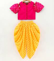 Twisha girls cold shoulder top & printed dhoti pants set - pink & yellow