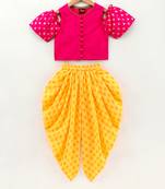 Twisha girls cold shoulder top & printed dhoti pants set - pink & yellow