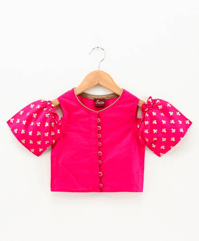 Twisha girls cold shoulder top & printed dhoti pants set - pink & yellow