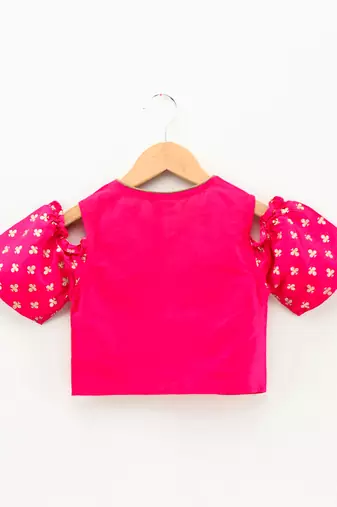 Twisha girls cold shoulder top & printed dhoti pants set - pink & yellow